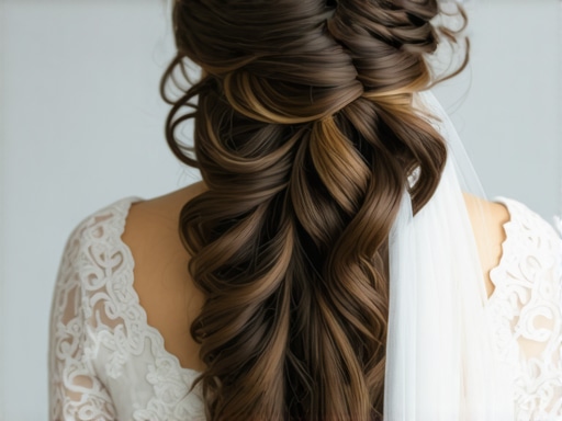 Elegant wedding curls styled by Emily